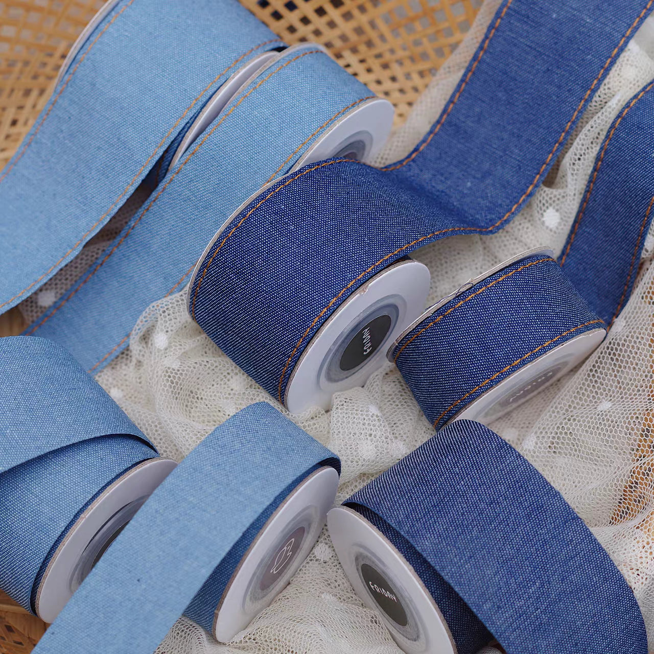 Stitched Blue Denim Ribbon – Multiple Widths