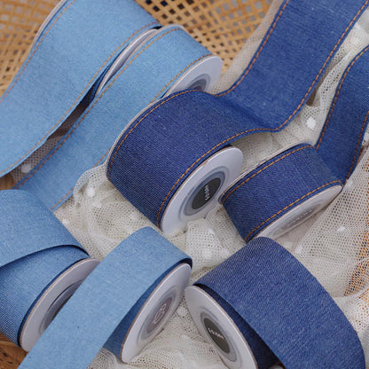 Stitched Blue Denim Ribbon – Multiple Widths