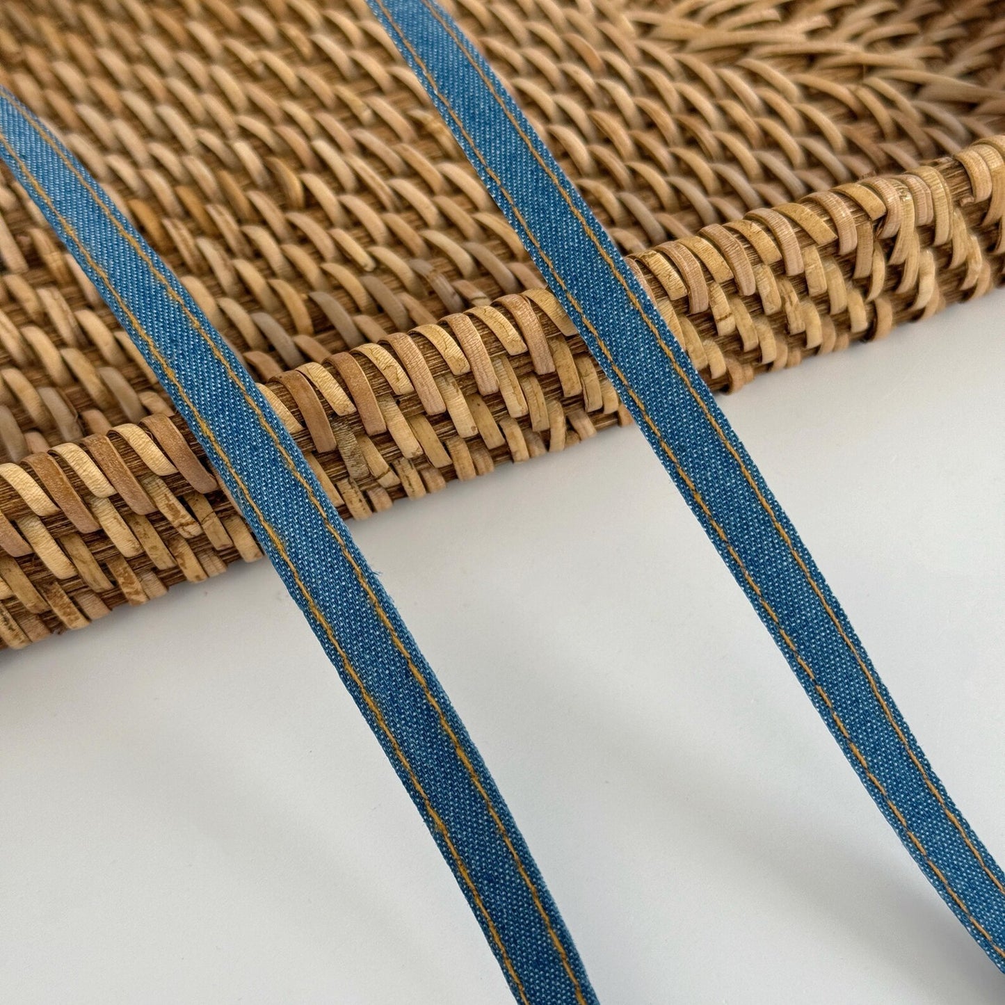 Stitched Blue Denim Ribbon – Multiple Widths
