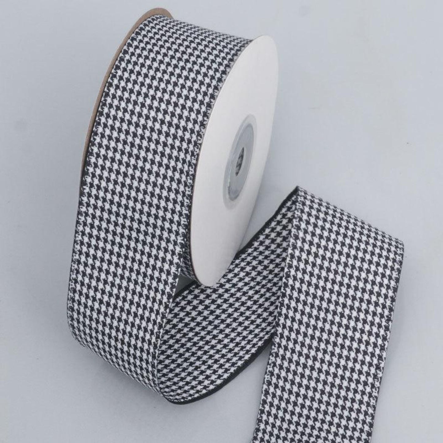 1.6'' Black and White Houndstooth Woven Ribbon
