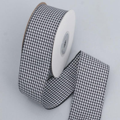 1.6'' Black and White Houndstooth Woven Ribbon