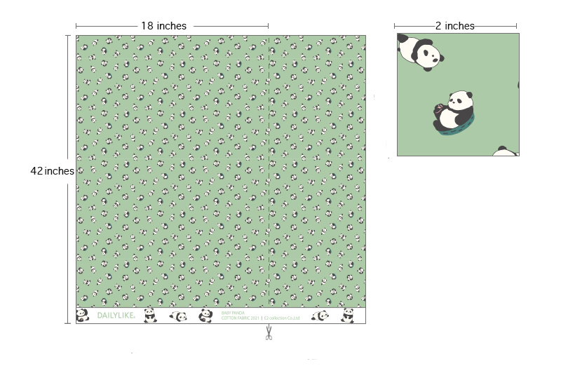 1/2 yard 100% Cotton 20C Baby Panda 42" Wide